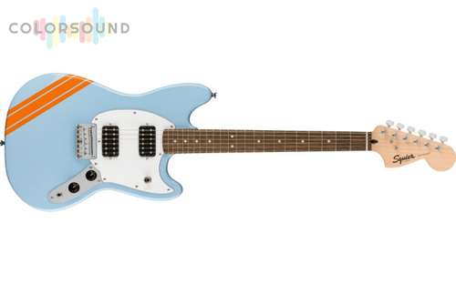 SQUIER by FENDER BULLET MUSTANG FSR HH DAPHNE BLUE w/COMPETITION STRIPES