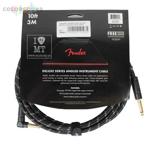 FENDER CABLE DELUXE SERIES 10' ANGLED BLACK TWEED
