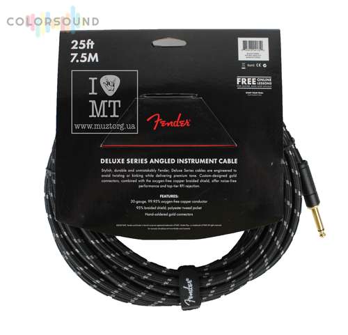 FENDER CABLE DELUXE SERIES 25' ANGLED BLACK TWEED