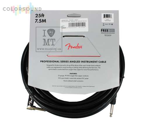 FENDER CABLE PROFFESIONAL SERIES 25' ANGLED BLACK