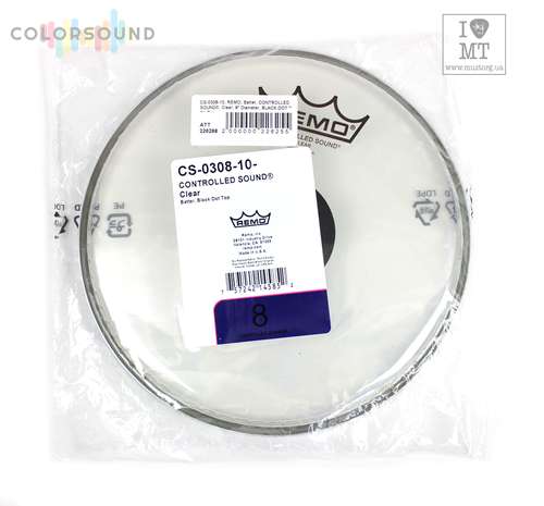 REMO Batter, CONTROLLED SOUND®, Clear, 8" Diameter, BLACK DOT™ On Top