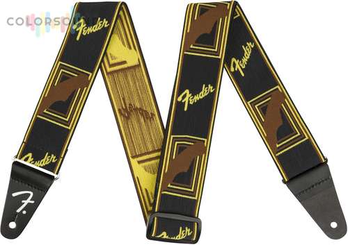 FENDER 2" WEIGHLESS MONOGRAMMED STRAP BLACK/YELLOW/BROWN